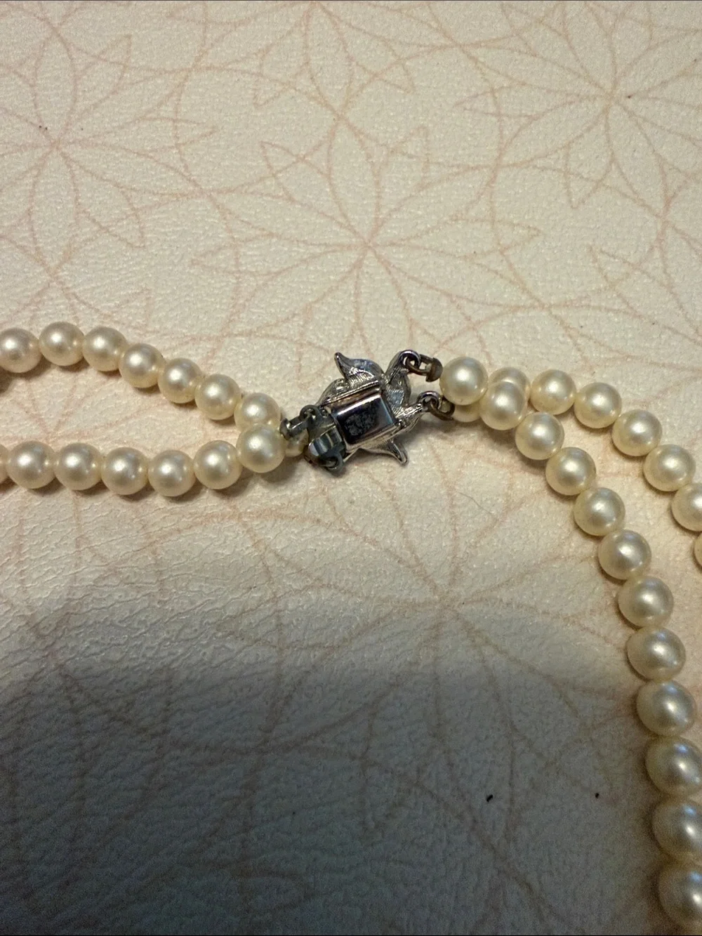 Vintage Double-Strand Ivory Pearl Necklace with Decorative Clasp